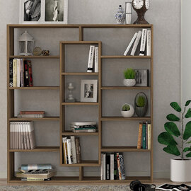 Zafira Wooden Bookcase With 14 Shelves In Walnut