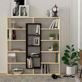 Zafira Wooden Bookcase With 14 Shelves In Wenge And Birch