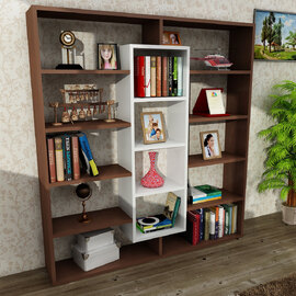 Zafira Wooden Bookcase With 14 Shelves In Wenge And White