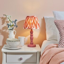 Zapopan Apricot Orange 20cm Shade Wood Table Lamp In Pink Clay