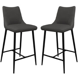 Zaria Dark Grey Faux Leather Bar Chairs In Pair