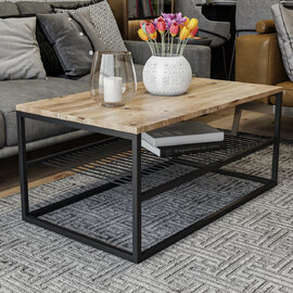 Solvani Wooden Coffee Table With Black Metal Frame In Pine
