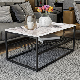 Solvani Wooden Coffee Table With Black Metal Frame In White