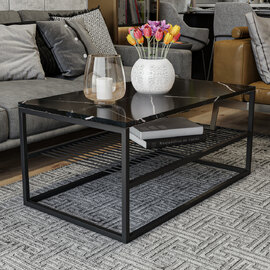 Solvani Wooden Coffee Table With Black Metal Frame