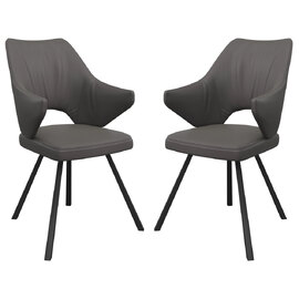 Zebulon Grey Leather Dining Chairs In Pair