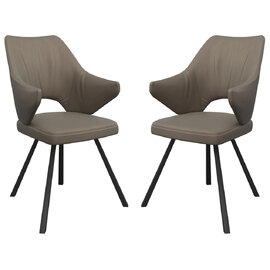 Zebulon Taupe Leather Dining Chairs In Pair
