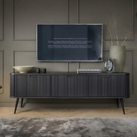 Zebulon Wooden TV Stand With 3 Doors In Black
