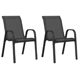 Zelaro Garden Black Textilene Fabric Dining Chairs in Pair