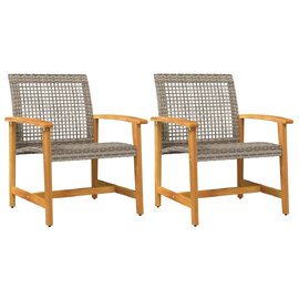 Zelivo Garden Grey Poly Rattan Armchair with Acacia Wood Frame in Pair