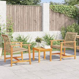 Zelivo Garden Poly Rattan Bistro Set with Acacia Wood Frame in Beige