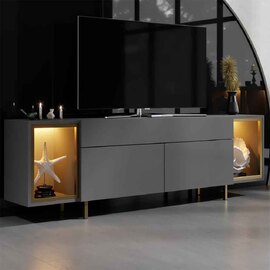Zenith Wooden LED TV Stand with 2 Doors in Anthracite and Gold