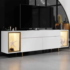 Zenith Wooden LED TV Stand with 2 Doors in White and Gold