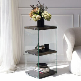 Zerano Tempered Glass Frame Bookcase With 3 Solid Wood Anthracite Shelves