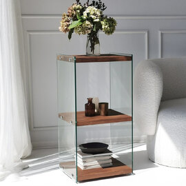Zerano Tempered Glass Frame Bookcase With 3 Solid Wood Natural Shelves