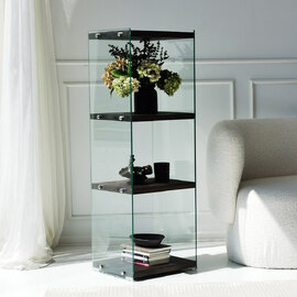 Zerano Tempered Glass Frame Bookcase With 4 Solid Wood Anthracite Shelves