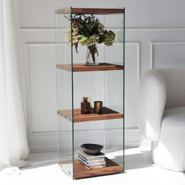 Zerano Tempered Glass Frame Bookcase With 4 Solid Wood Natural Shelves