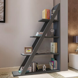 Statira Wooden Bookcase With 4 Shelves In Anthracite