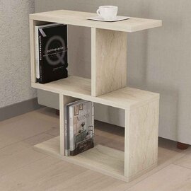 zet Wooden Side Table in Travertine Marble Effect