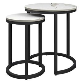 Zillah Round Ceramic Top Set Of 2 Side Table in White