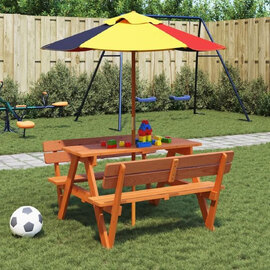 Zivelo Outdoor Solid Wood Picnic Table Set with Multicolour Umbrella in Dark Brown