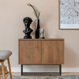 Zuri Wooden Console Table with 2 Doors in Walnut and Black