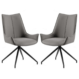 Zurich Grey PU Leather Dining Chairs With Black Legs In Pair
