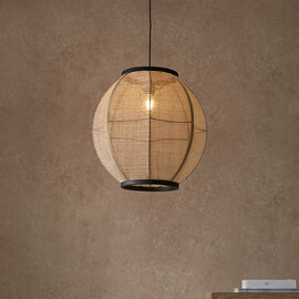 Zurich Large Natural Fabric Pendant Ceiling Light In Matt Black