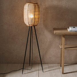 Zurich Natural Fabric Floor Lamp In Matt Black