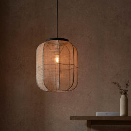 Zurich Small Natural Fabric Pendant Ceiling Light In Matt Black
