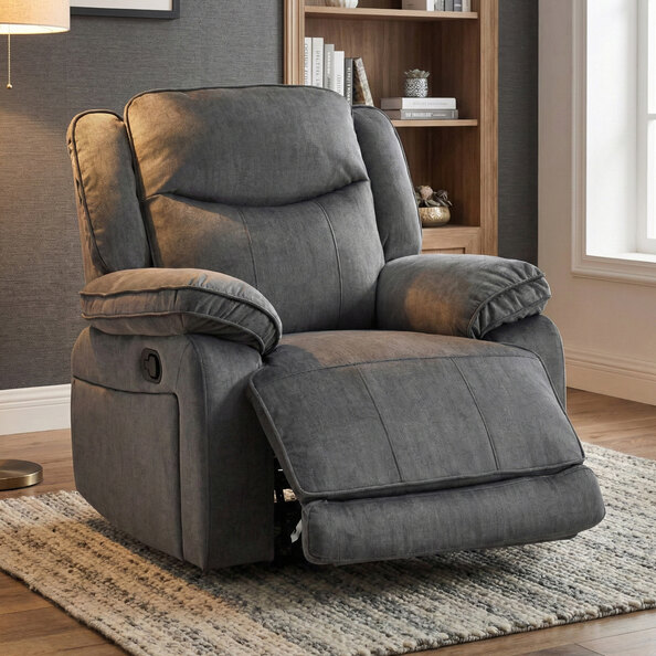 Arvelo Fabric Manual Recliner 1 Seater Sofa in Grey