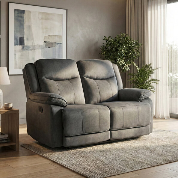 Arvelo Fabric Manual Recliner 2 Seater Sofa in Grey