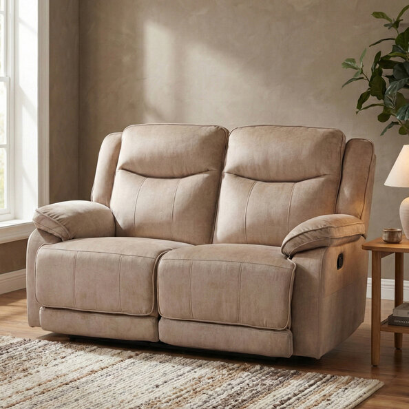 Arvelo Fabric Manual Recliner 2 Seater Sofa in Light Brown