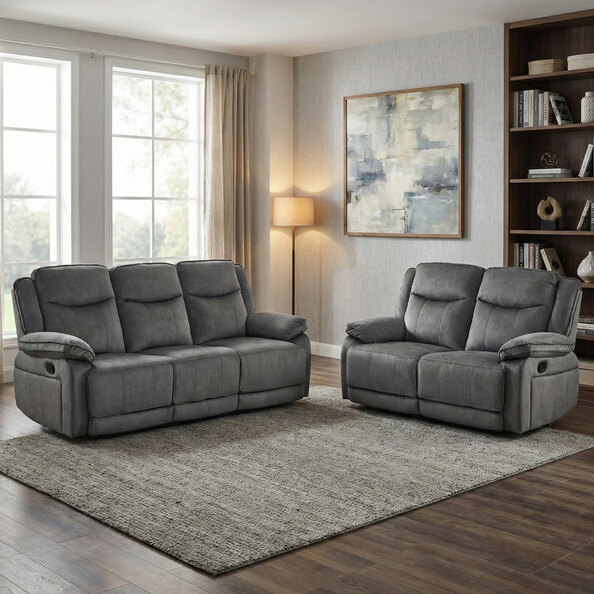 Arvelo Fabric Manual Recliner 3+2 Seater Sofa Set in Grey