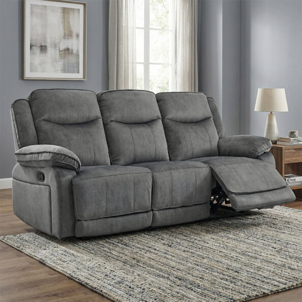 Arvelo Fabric Manual Recliner 3 Seater Sofa in Grey