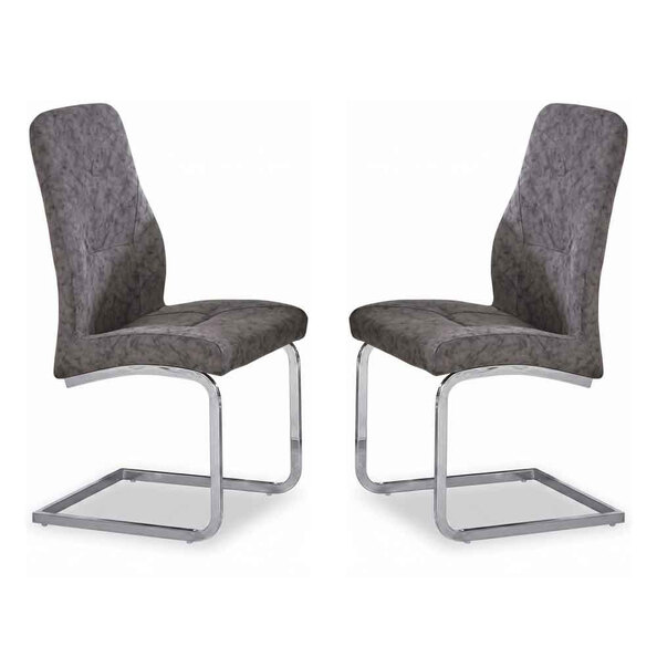 Beltran PU Leather Grey Dining Chairs with Chrome Legs in Pair