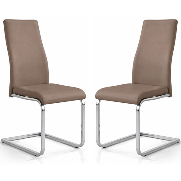 Beverly Cappuccino PU Dining Chair With Chrome Legs In Pair