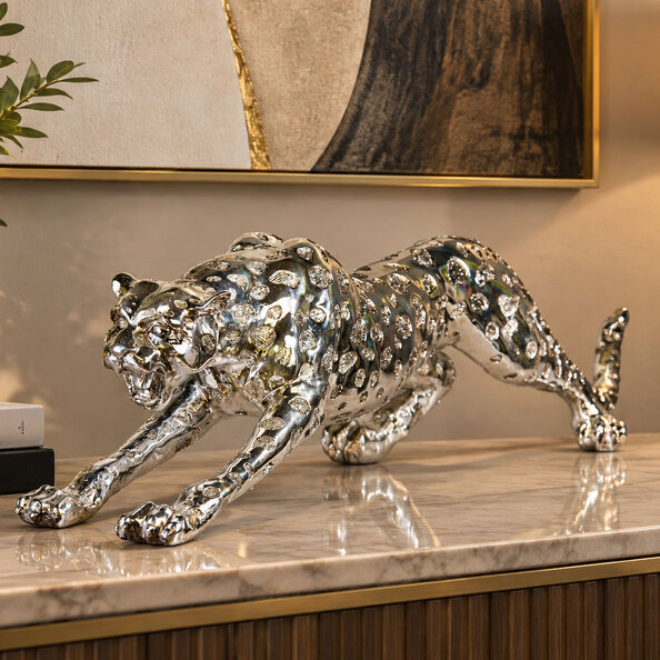 Tracy Cheetah Poly Sculpture In Antique Silver