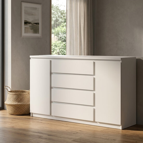 Felton Large Wooden Sideboard with 2 Doors and 4 Drawers in White