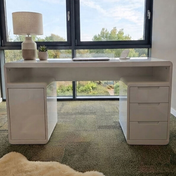 Florentine Gloss Computer Desk With 1 Door 3 Drawers In White