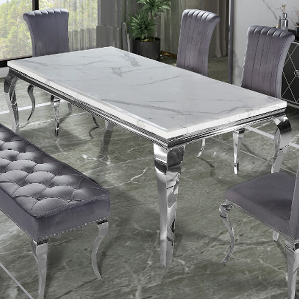 Laval Small White Marble Dining Table With Chrome Legs