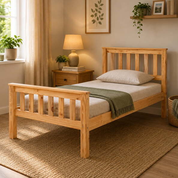 Maire High Foot End Pine Wooden Single Bed In Antique