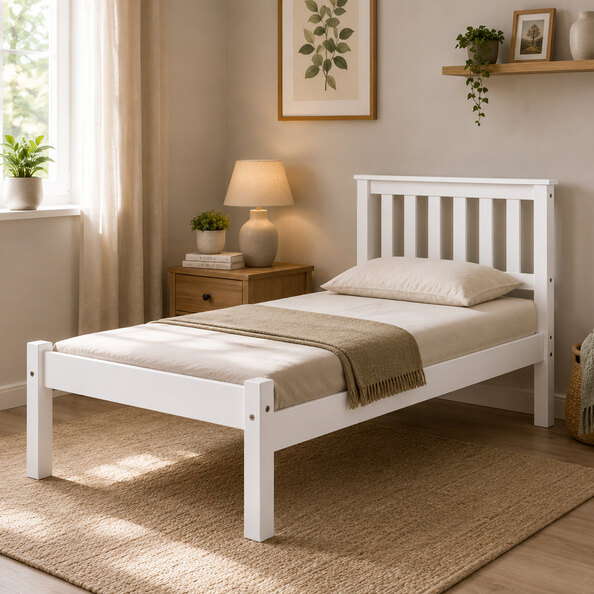 Maire Low Foot End Pine Wooden Single Bed In White