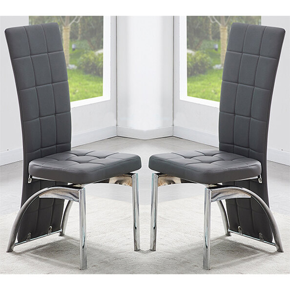 Ravenna Grey Faux Leather Dining Chairs In Pair