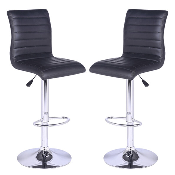 Ripple Black Faux Leather Bar Stools With Chrome Base In Pair