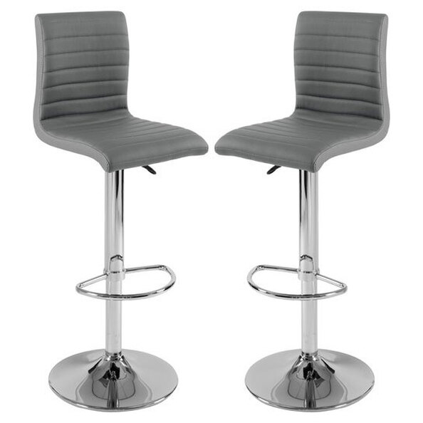 Ripple Grey Faux Leather Bar Stools With Chrome Base In Pair