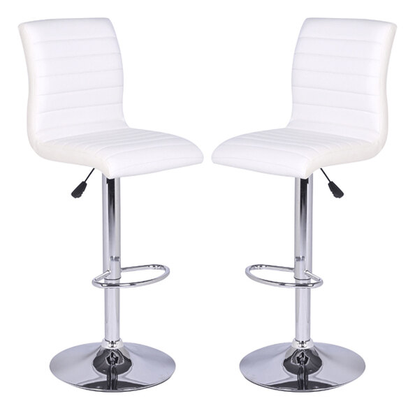 Ripple White Faux Leather Bar Stools With Chrome Base In Pair