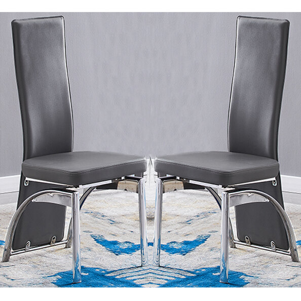Romeo Grey Faux Leather Dining Chairs With Chrome Legs In Pair