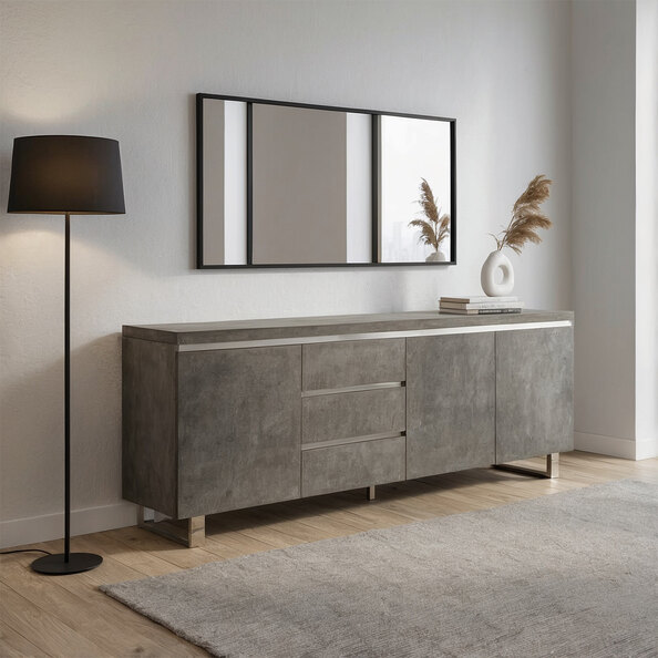 Sydney Wooden Sideboard with 3 Doors and 3 Drawers in Concrete