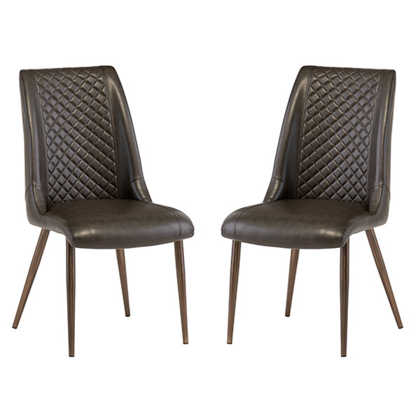 Aalya Dark Brown Faux Leather Dining Chairs In Pair