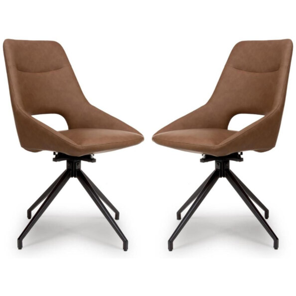Aara Tan Faux Leather Swivel Dining Chairs In Pair